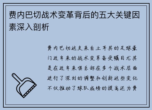 费内巴切战术变革背后的五大关键因素深入剖析